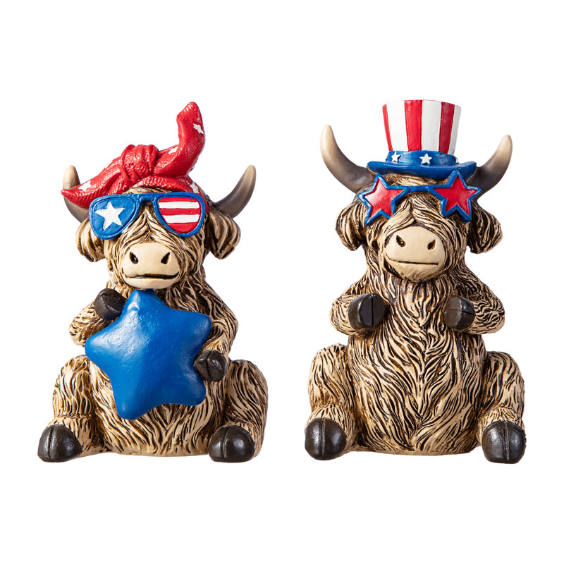 Set Of 2 Patriotic/ Americana Highland Cow Table Decor