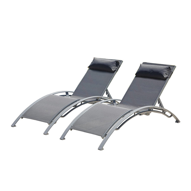Ensemble de 2 chaises longues de piscine gris foncé (2 chaises longues), Gris foncé