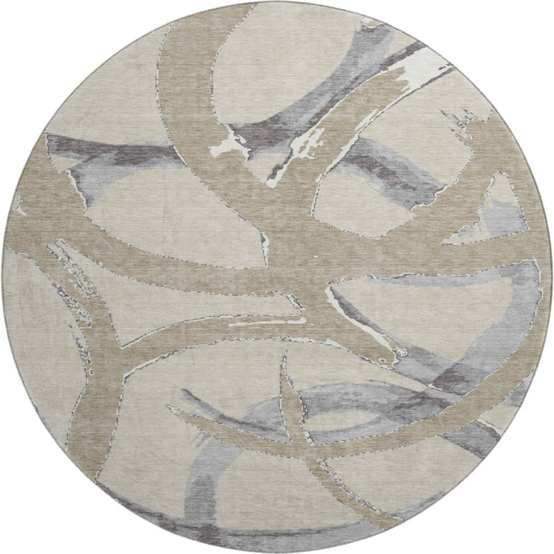 Premium Machine Washable Magaw AMF1022 Circles Rug, Rond 8 pi