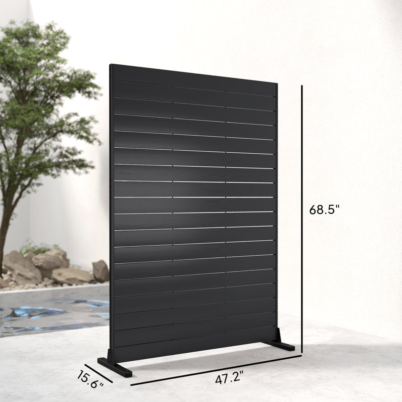Écran d'intimité HDPE, écran de clôture décoratif l 47,2 po x H 68,5 po avec support et 6 panneaux, séparateur de patio autoportant pour l'extérieur extérieur, bureau de balcon, noir