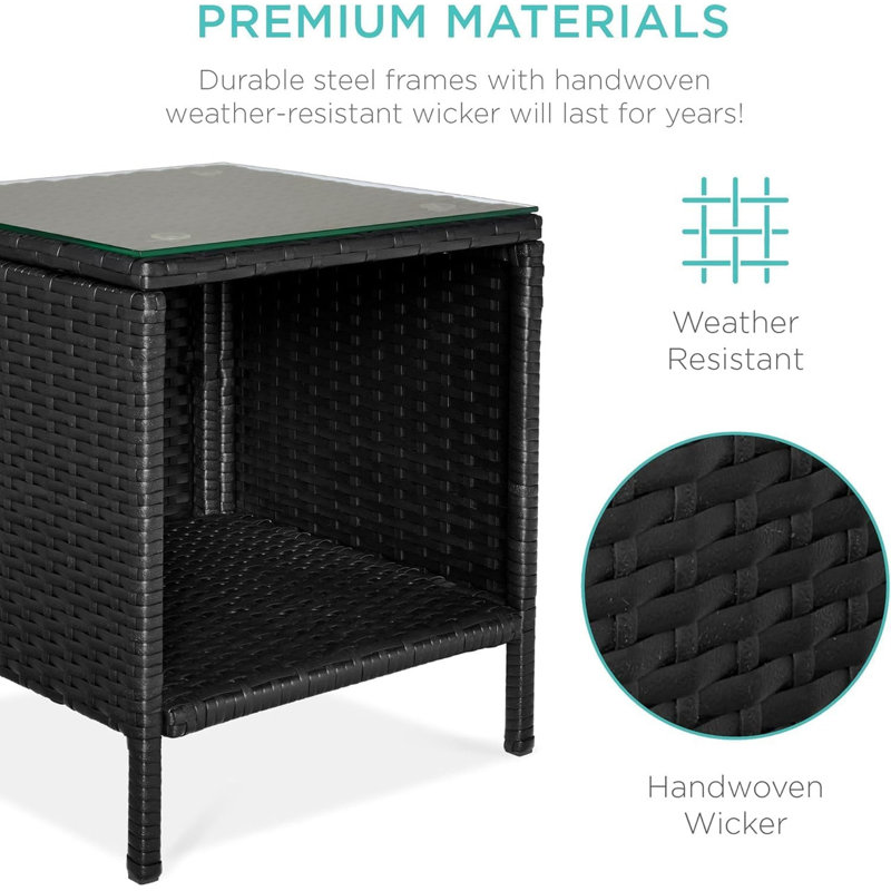 3-Piece PE Rattan Bistro Set with 2 Chairs & Glass Top Coffee Table, Outdoor Wicker Furniture with Cushions for Balcony, Patio, Yard, Small Space