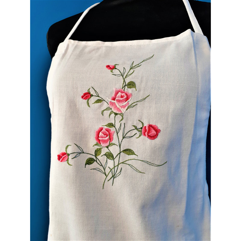 Tablier brodé rose