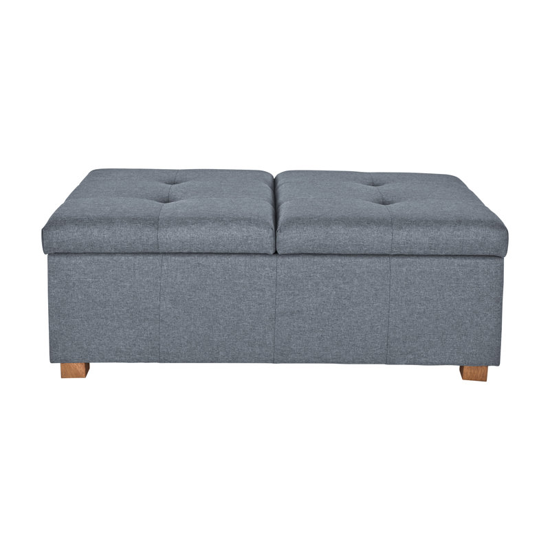 Repose-pieds de rangement rectangulaire capitonné de 47 po de large Betiel, Polyester gris clair