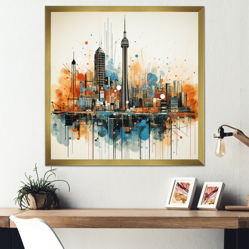 Paysage urbain d'Atlanta, coucher de soleil III - Art mural d'Atlanta, Encadrement doré, H 36 po x l 36 po x P 1,5 po