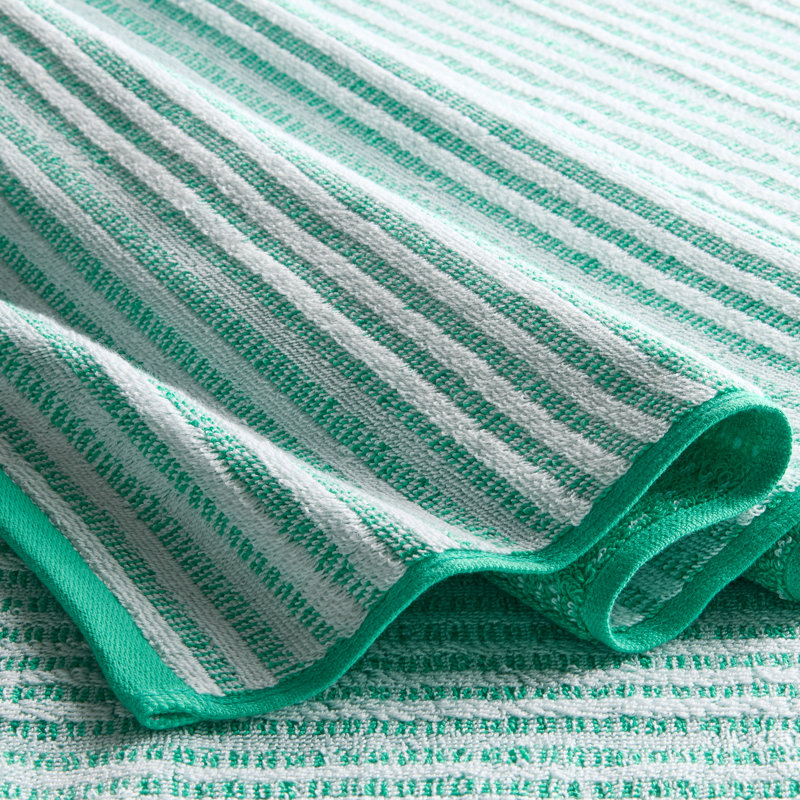 TOWN & COUNTRY PLAY 4-Piece Striped Reversible Terry Brights Bath Towel Set, 30x58-Inch, 100% BCI Cotton, Green