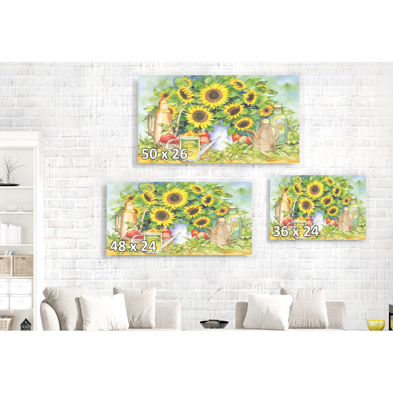 Tournesol aquarelle, jaune, vert, floral, H 16 po x l 24 po x P 1,5 po