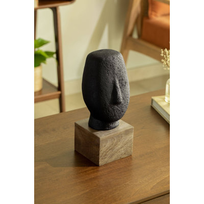 Sculpture | Firm face Handmade Ecomix sculpture In Black color | Decorative Object, 5.1X4.7X11.8"
