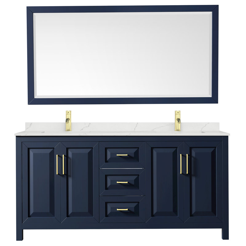 Daria 72 in. with Mirror Vanity, Giotto Quartz, Blue, Brushed Gold