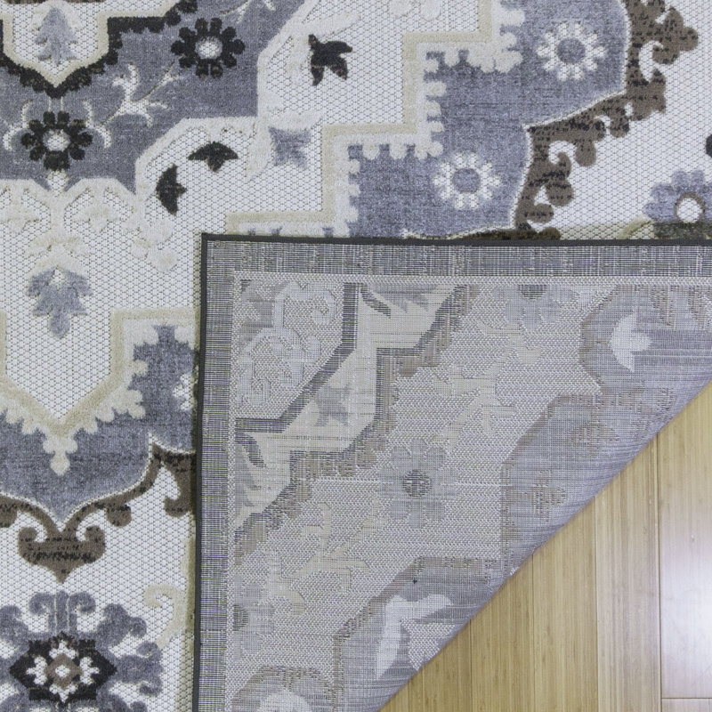 Tapis intérieur / extérieur gris Kalari Amira, Rectangle 8 pi 9 po x 13 pi 1 po