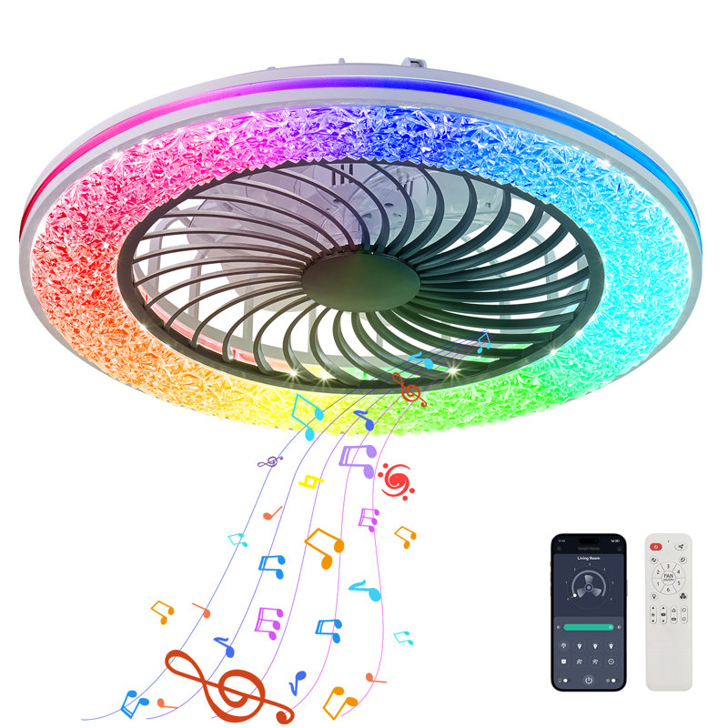 Ventilateur de plafond à cage 22,8 po, RVB, APP / télécommande, moteur à courant continu silencieux