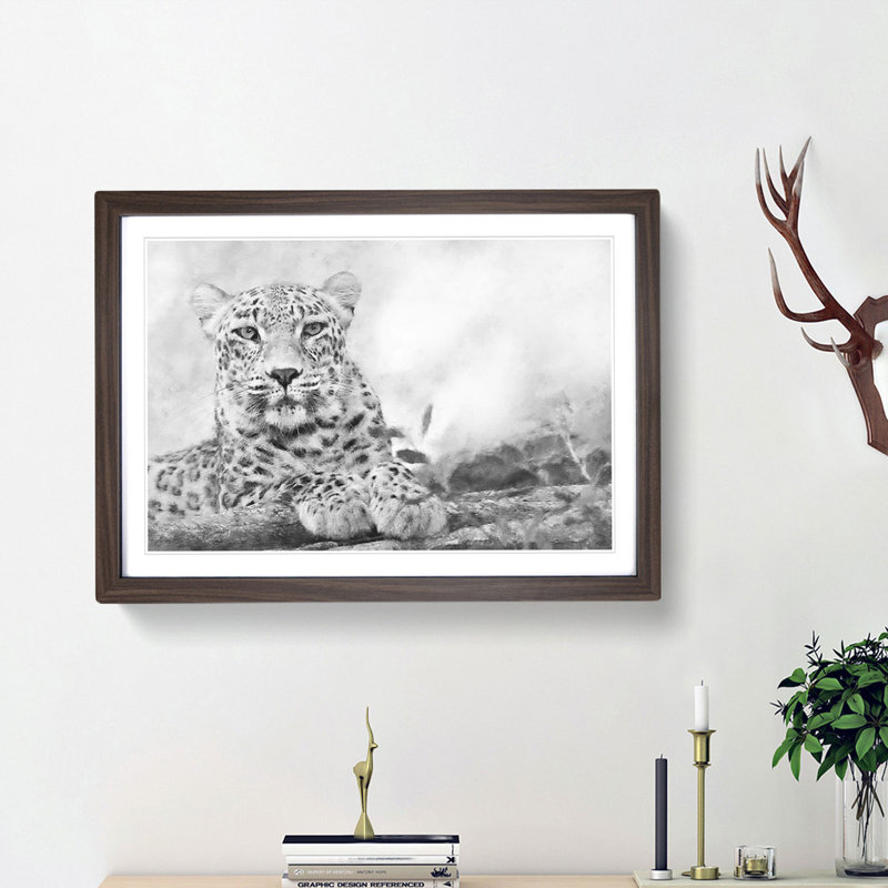 Leopard Resting - Picture Frame Photograph Print, Walnut Framed, 33cm H x 45cm W x 2cm D