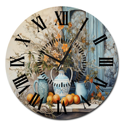 Flower Vase Oranges Country Farmhouse - Flowers Black Face Wall Clock