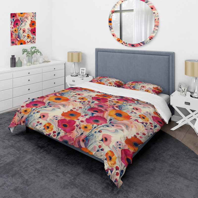 Ensemble de housse de couette Modern Orange Floral, Housse de couette très grand et 2 très grandes t