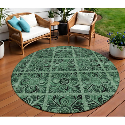 Tapis intérieur lavable 8 pi vert et gris anthracite rond