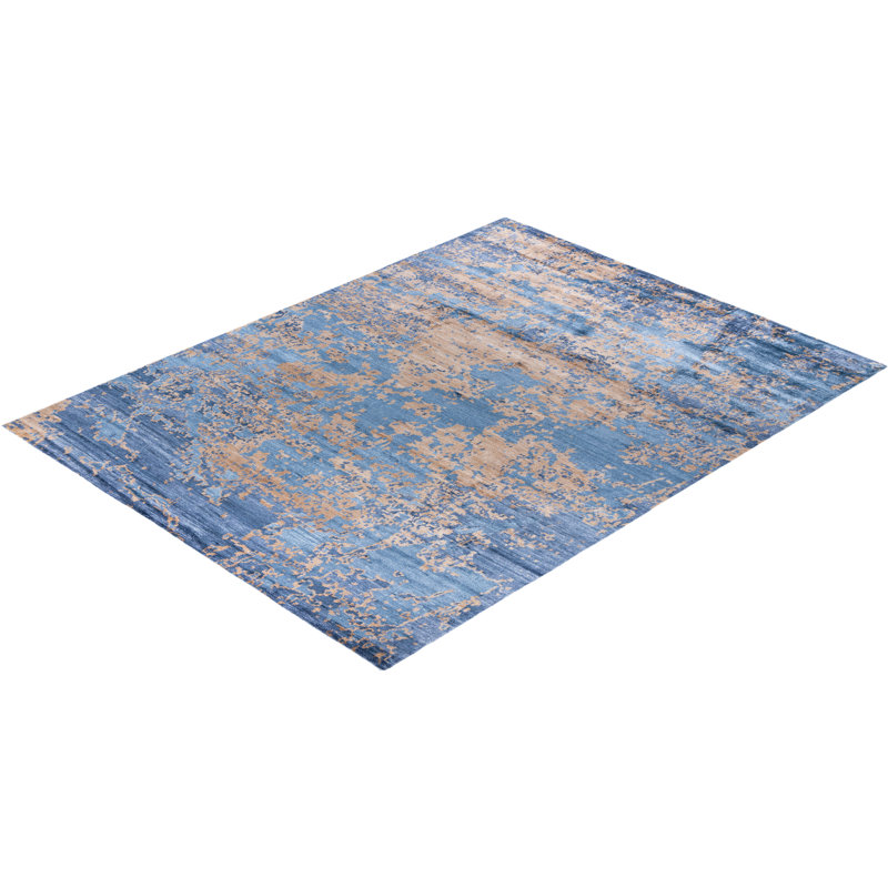 Luxurious Blue Hand-Knotted Silk Rectangular Area Rug