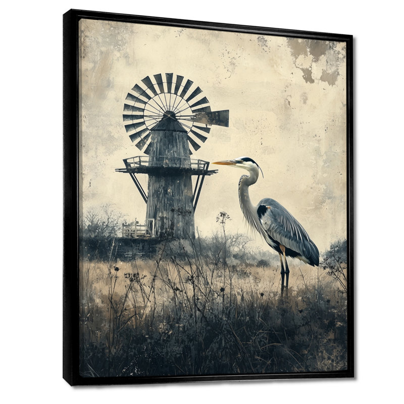 Hampton Hampton monochromes par le moulin à vent II - impressions sur toile héron, H 20 po x l 12 po, Noir
