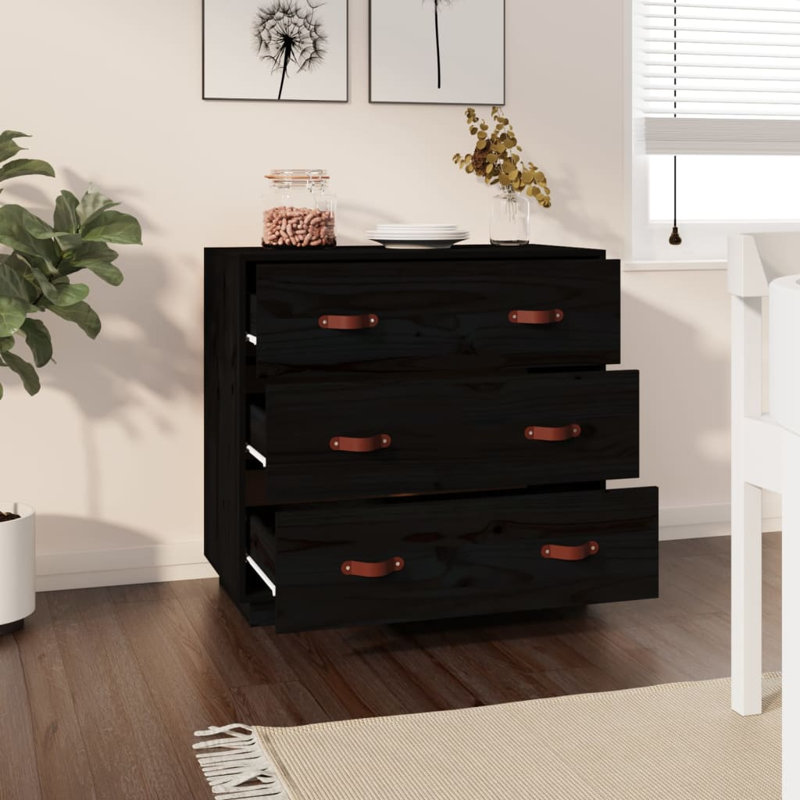 Solid Wood 80 cm W Chest of 3 Drawers, Black