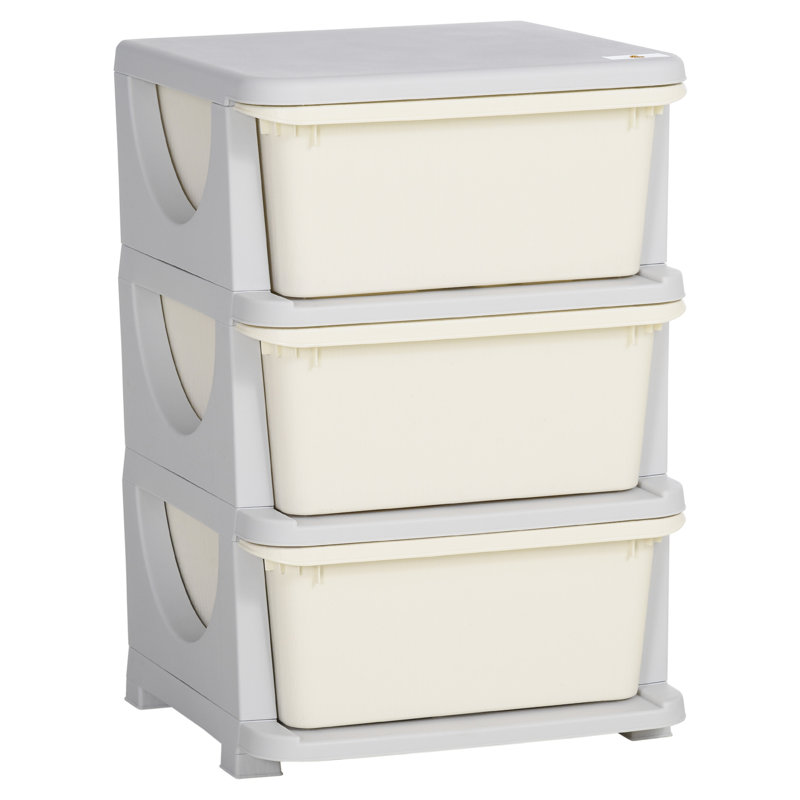 Bendix Zoomie 3 Drawers Plastic Kids Storage Units 3 Tier Children Toy Chest Cream