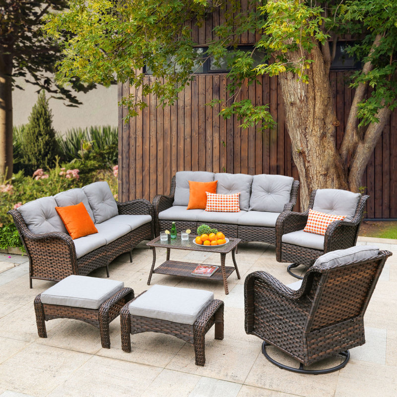 Lonaconing Premium All-Weather Wicker 10 - Person Patio Conversation Set with Cushions