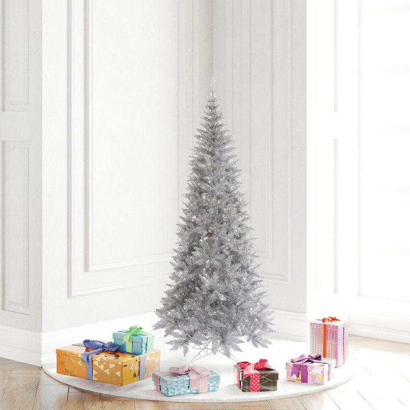 Sapin de Noël artificiel à guirlandes argentées, 4.5'