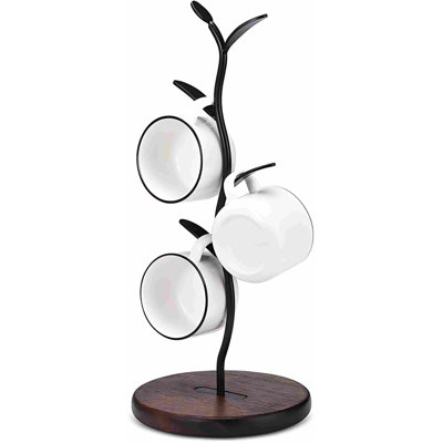 Mug Holder, Countertop Mug Tree, Coffee Mugs & Tea Cup Storage Rack, Coffee Counter Bar Accessory & Kitchen Organizer, Black (Single Row)