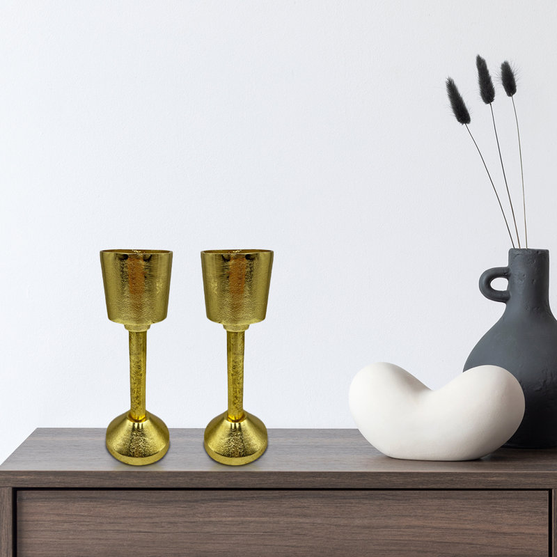 Aluminum Pillar Tabletop Candlestick, Gold, 10.75" H x 4" W x 4" D