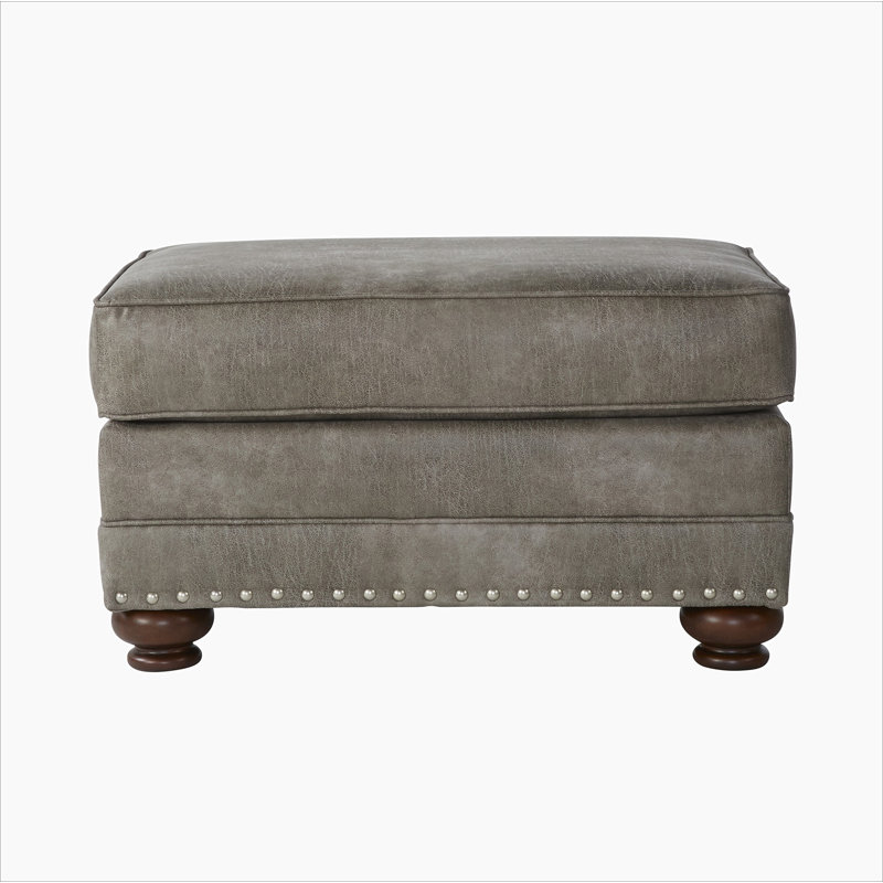 Shandon Fabric Upholstered Nailhead Ottoman, Goliath Mica