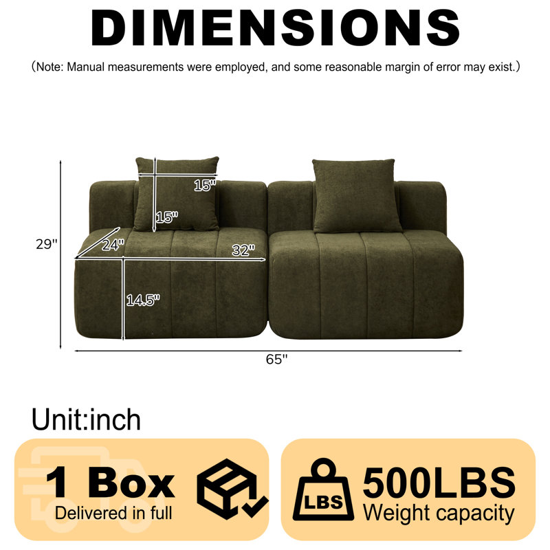 Compression Sectionals, Green Chenille Modular Sofa for Modern Home