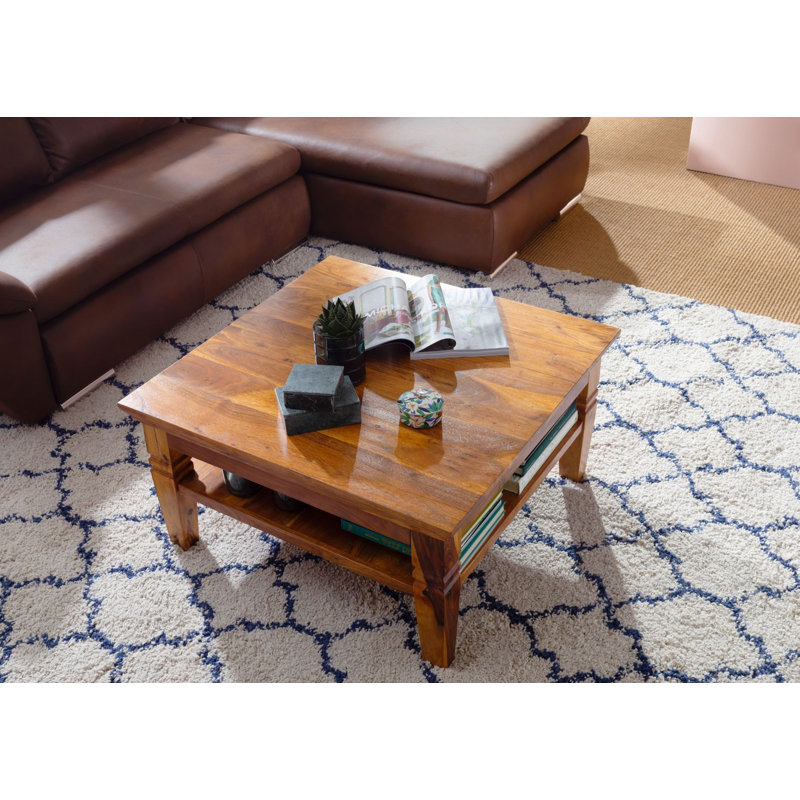 Oxford Solid Wood Four Leg Coffee Table with Storage, Brown