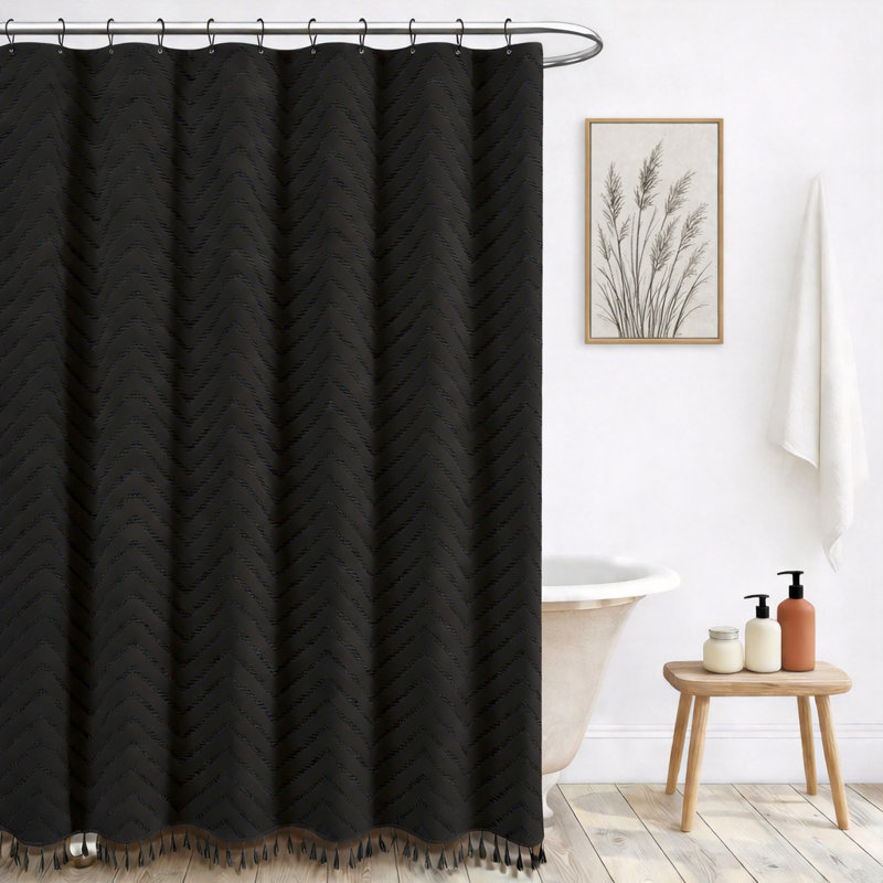 Rideaux de douche Boho, H 84 po x l 72 po, Noir