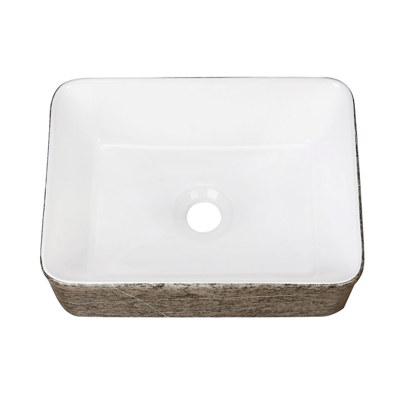 KSWIN 12'' Gray/White Ceramic Rectangular Bathroom Sink