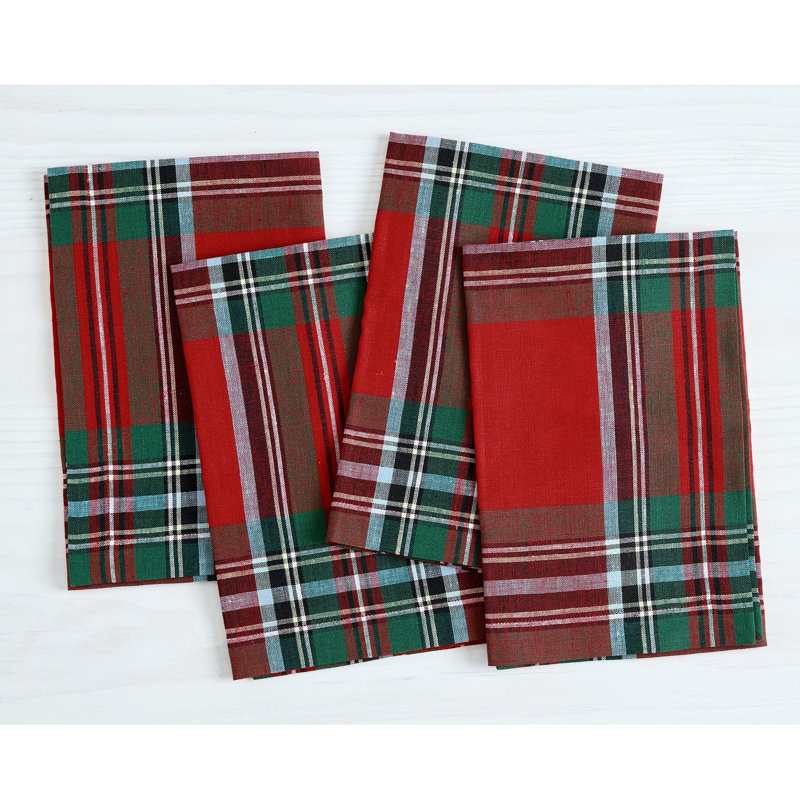 Madras Holiday Plaid - 100% Pure Linen Dinner Napkins