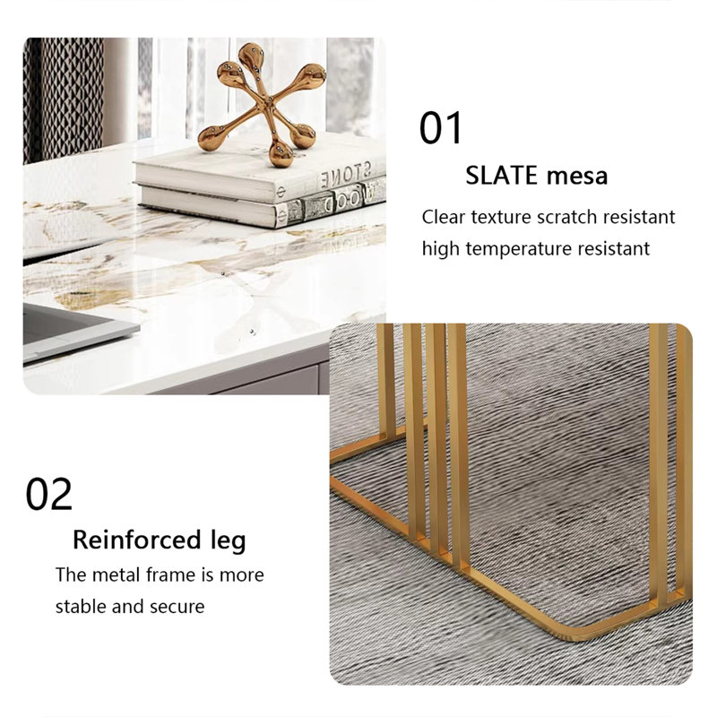 Modern Luxe Desk: Marble - Look Top & Functional Storage