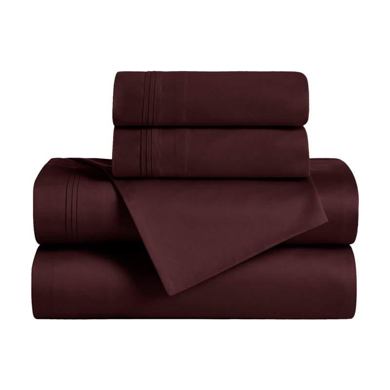 Egyptian Cotton Deep Pocket Solid 650 Thread Count Sheet Set, Split King, Plum
