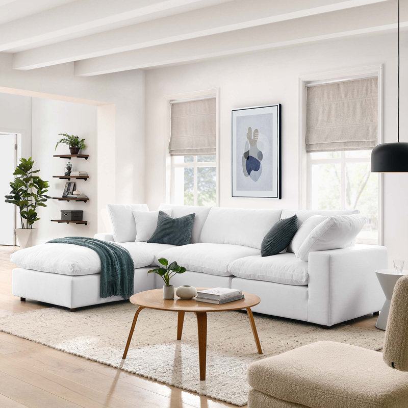 Modholic Haven 3 Seater Sectional Sofa With Ottoman, White, 35'' H x 119'' W x 38'' D, White