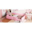 Lit tapissier rose simple avec garde-corps et station de charge - silhouette épurée, base de lit à capacité de charge élevée convenant aux transformations de chambre à coucher-307518484
