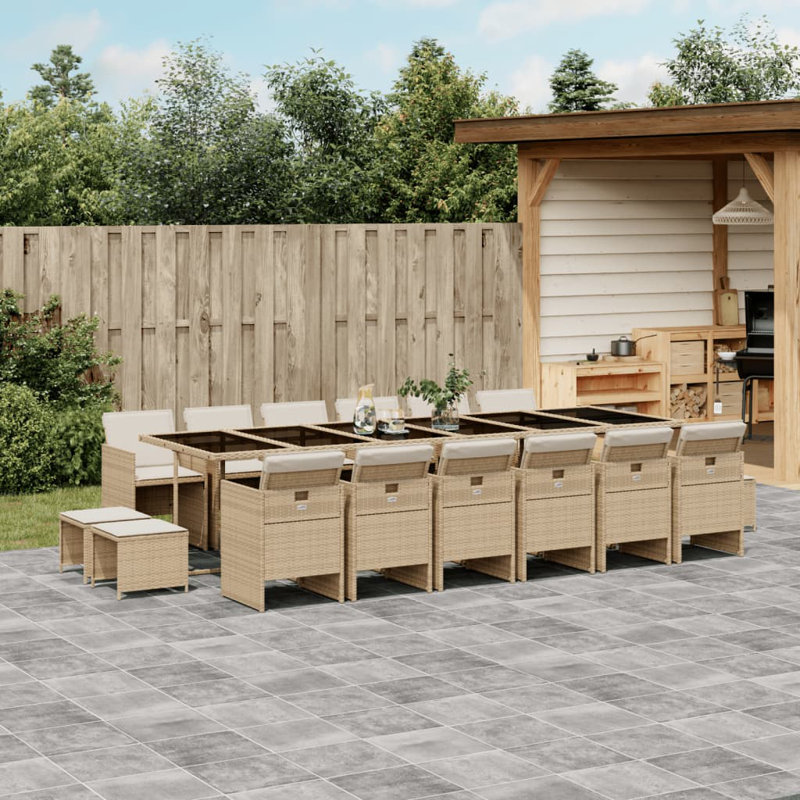  Ensemble de salle à manger de jardin beige, noir, blanc crème, Beige