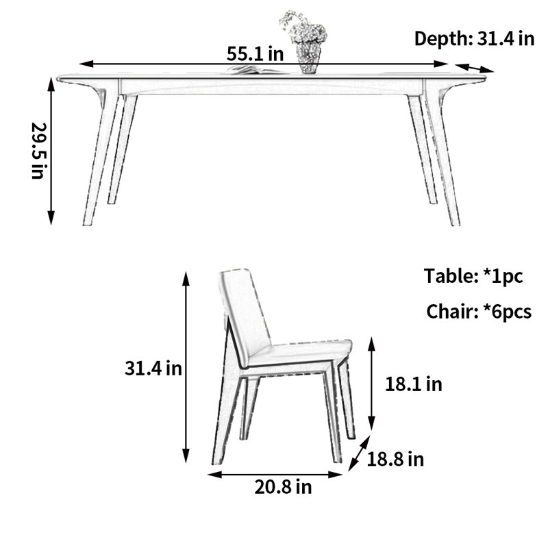 Ensemble de salle à manger rectangulaire Simple Rock Plate, H 29,5 po x L 55,1 po x l 31,4 po