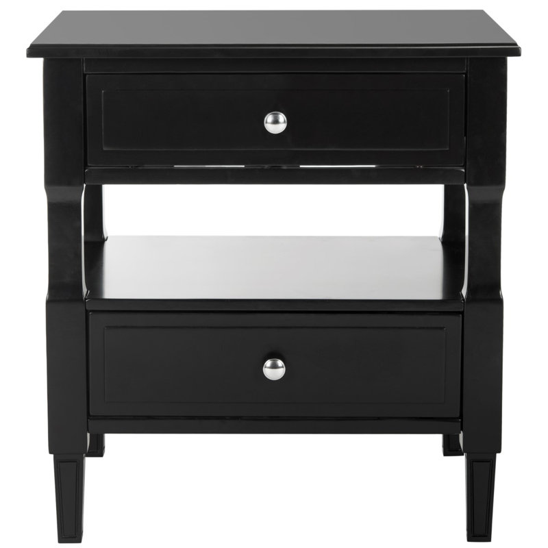 Laga 24'' W Nightstand – Contemporary Bedroom Table with 2 Drawers, Silver Hardware & Neutral Finish, Black