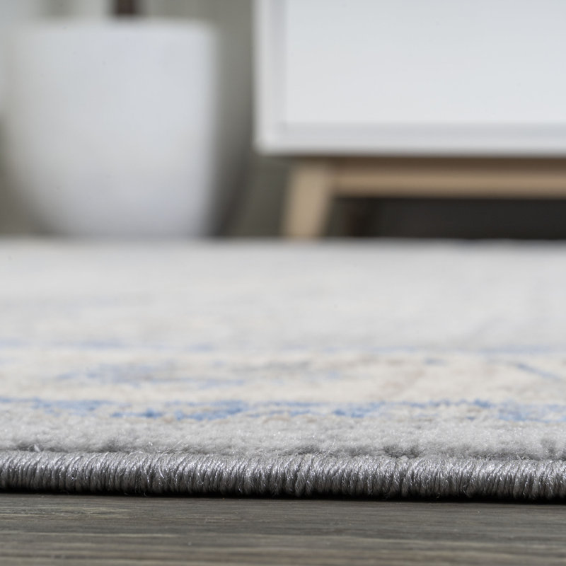 Modern Persian Vintage Moroccan Traditional Gray/Blue Rug, Square 5'