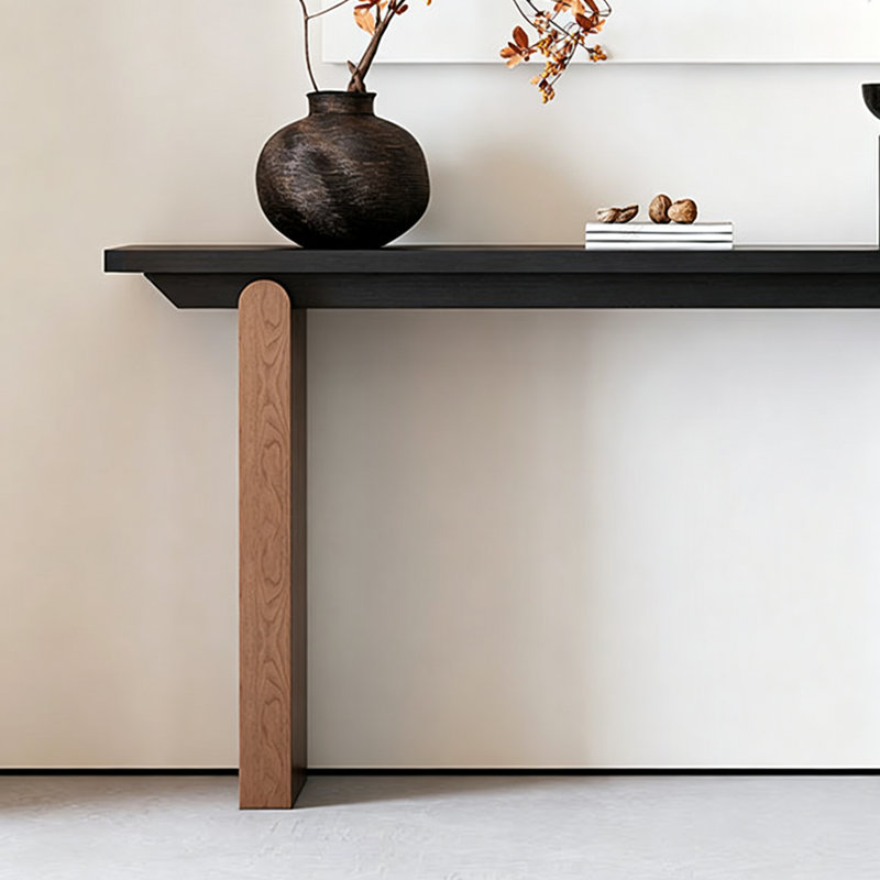Console Mid-Century en bois massif, H 29,5 po x l 39,4 po x P 13,8 po, Noir, Brown