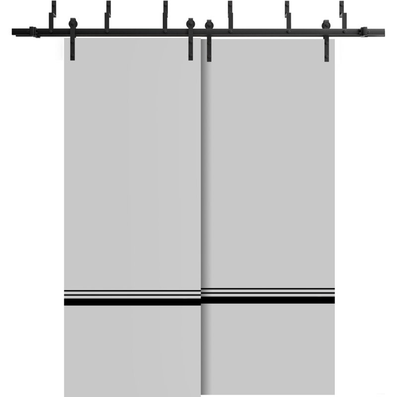 Porte de grange en bois massif massif, Gris mat, 56 po x 84 po