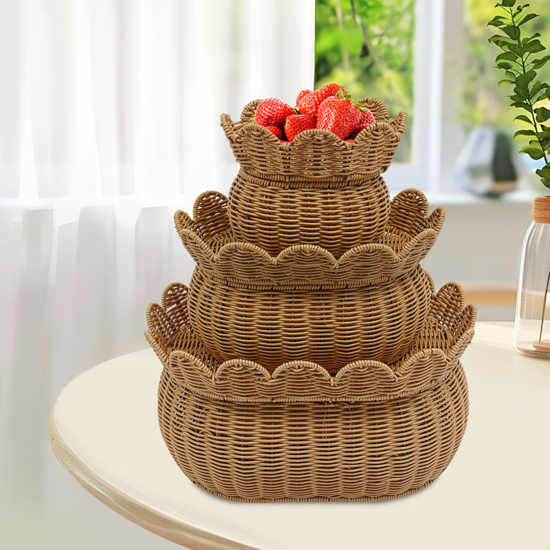 3Pcs Rattan Storage Baskets with Lid