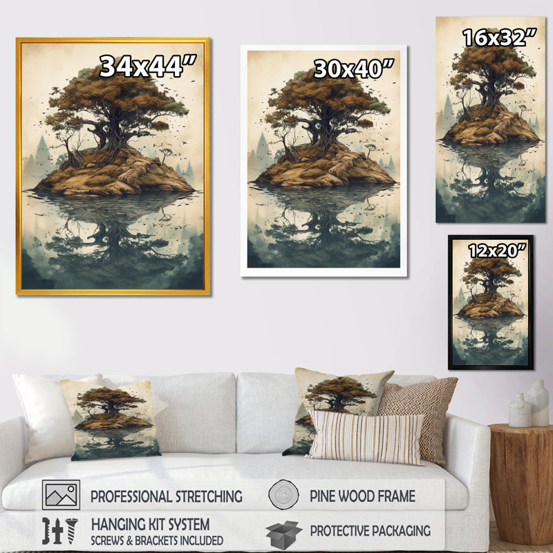 «Roushey Bonsai Tree Island II», reproduction sur toile, Cadre photo noir, H 20 po x l 12 po x P 1 po