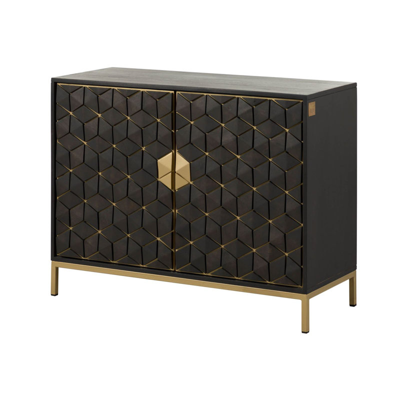DIAMOND 98cm Solid Wood Sideboard, Grey/Brown/Blue