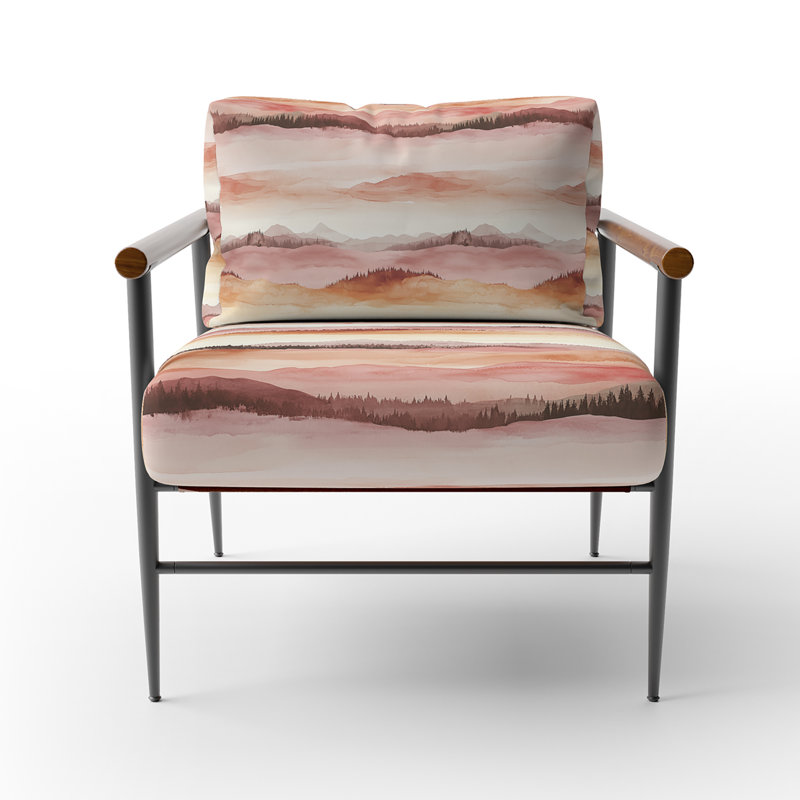 Chaise rembourrée Boho - Fauteuil rose chaud Horizon, Bras ronds bruns