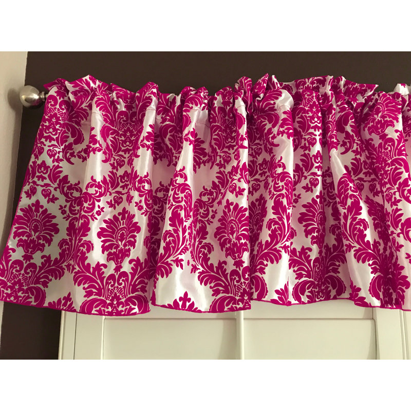Flocked Damask Pink and White Polyester Window Valance, 20" Tall