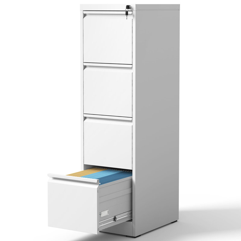 Makeace 15.2"W 4-Drawer Locking Metal Vertical Filing Cabinets – Heavy-Duty Home Office Filing Cabinets, Fits Legal/Letter/A4/F4, Assembly Required,White
