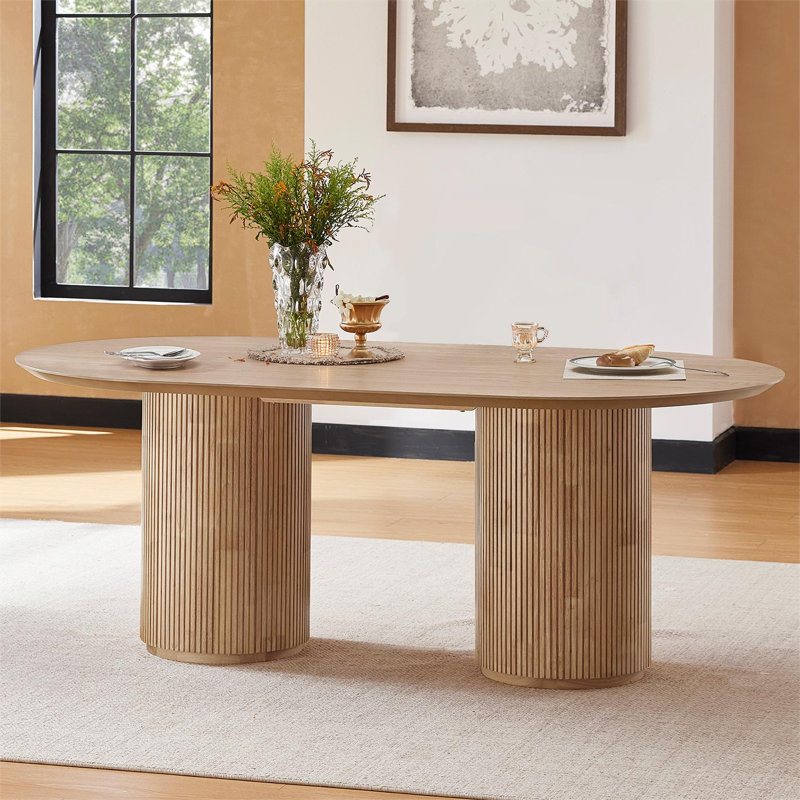 78.7" W Oval Solid Wood Base Dining Table, Oak