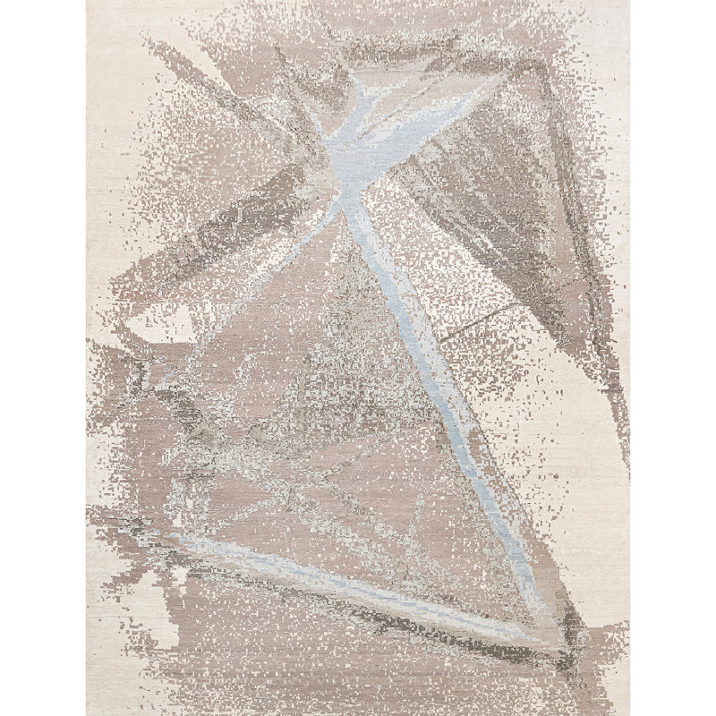 Handmade Silk and Wool Abstract Area Rug, Rectangle 10' x 14'